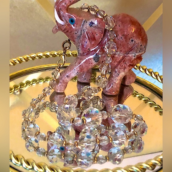 1930s Simmons Crystal Bead Necklace with Gold Filled Spacers on Gold Chain⨠- Picture 6 of 7